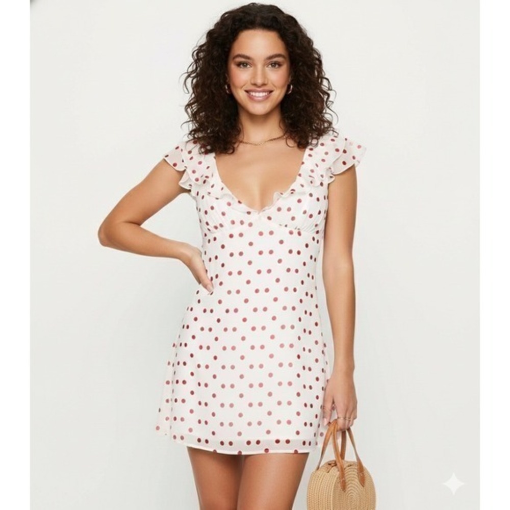 Princess Polly Guess So White Red Polka Dot Ruffle Flutter Sleeve Mini Dress 0